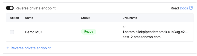 Select reverse private endpoint - Zoomed